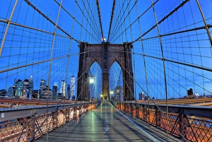 Brooklyn Bridge Prints: Brooklyn Bridge at dawn, Brooklyn, New York City, New York, USA