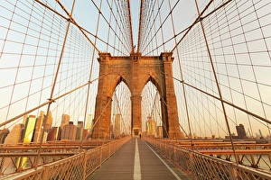 Brooklyn Bridge Prints: Brooklyn Bridge at sunrise, Brooklyn, New York City, New York, USA