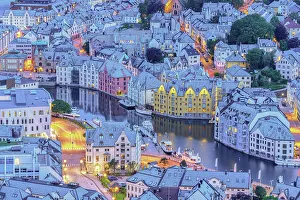 City Centre Prints: Brosundet Canal and Art Nouveau buildings, Alesund, More og Romsdal county, Norway