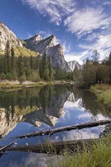 Images Dated 18th May 2016: The Three Brothers reflected in the Merced River in Yosemite Valley, Yosemite National