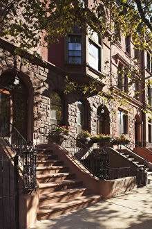 Brownstone buildings in Harlem, Manhattan, New York City, USA