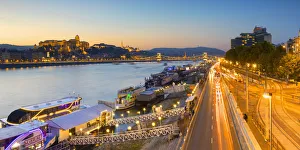 Buda Castle and River Danube at dusk, Budapest, Hungary