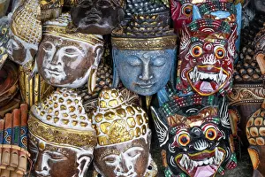 Souvenirs Prints: Buddha heads in a souvenir market, Bali, Indonesia