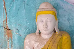Sculptures Prints: Detail of Buddha statue, Hpo Win Daung Caves (AKA Phowintaung Caves), Monywa