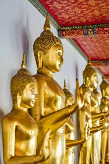 Gold Gallery: Buddha statues in Wat Pho, Bangkok, Thailand
