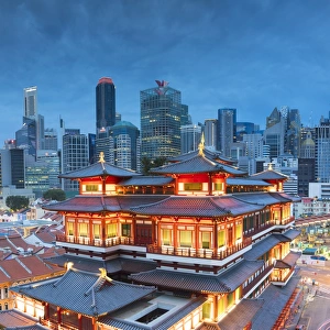 Chinatown Prints: Buddha Tooth Relic Temple and skyscrapers, Chinatown, Singapore