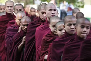 Novice Prints: Buddhist monks lining up for lunch at Mahagandayon Monastery, largest Buddhist monastery