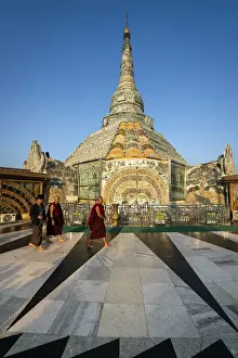 Religious Buildings Prints: Buddhist monks walking by Werawsana Jade Pagoda (AKA Verochana Jade Pagoda