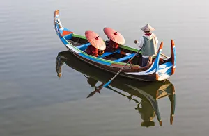 Boating Prints: Buddhist novice monks on the Taungthaman Lake, Mandalay, Myanmar
