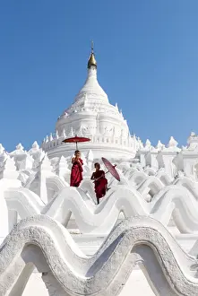 Boys Prints: Two Buddhist novice monks on the white pagoda of Hsinbyume (Myatheindan) paya temple