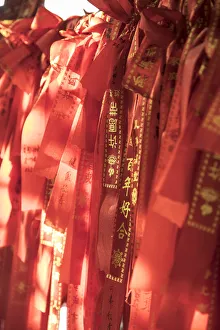 Images Dated 14th November 2016: Buddhist prayer ribbons, Chenxiang Monastery, Old City, Shanghai, China