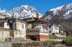 Nepali Prints: Buddhist stupa in Jharkot village nr Muktinath, Lower Mustang, Nepal