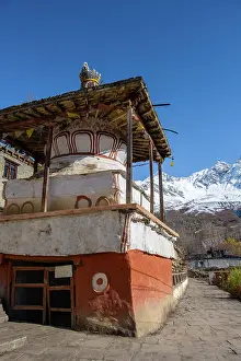 Nepali Prints: Buddhist stupa in Jharkot village nr Muktinath, Lower Mustang, Nepal