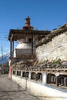 Nepal Prints: Buddhist stupa in Jharkot village nr Muktinath, Lower Mustang, Nepal