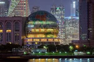 Shanghai Prints: Building at the base of the Oriental Pearl TV Tower, Shanghai, China