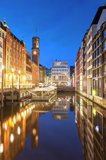 Hamburg Prints: Buildings along Bleichenfleet at dusk, Hamburg, Germany