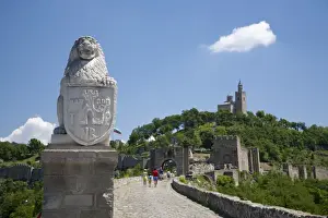 Tsarevets Prints: Bulgaria, Veliko Tarnovo. A statue of a lion guards the road to the the Tsarevets Castle