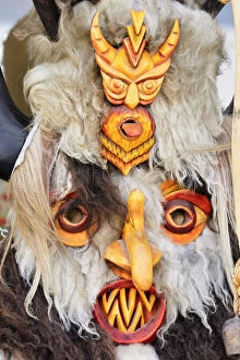 Images Dated 19th August 2019: Bulgarian kukeri masks. They are used in winter solstice festivities by dancers that
