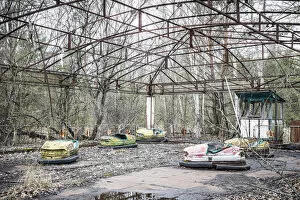 Bumper cars at the Childrens amusement park in the abandoned city of Pripyat