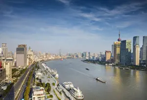 The Bund Prints: The Bund and Pudong skyline across the Huangpu river, Shanghai, China