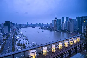 The Bund Prints: The Bund from the rooftop bar of the Indigo on the Bund Hotel, Shanghai, China