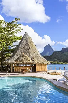 Bungalow and swimming pool in a luxury resort, Cooks bay, Moorea, French
