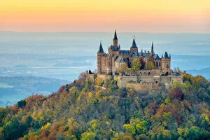 Images Dated 25th January 2019: Burg Hohenzollern Castle at sunset, Bisingen, Baden-WAA┬╝rttemberg, Germany