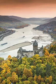 Burg Stahleck and river Rhine, Bacharach, Rhineland-Palatinate, Germany