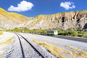 Railroad Prints: Bus on a desert road, Tumbaya, Jujuy, Argentina