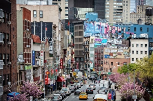 Chinatown Prints: Busy street in Chinatown, from Manhattan Bridge, Manhattan, New York City, New York, USA