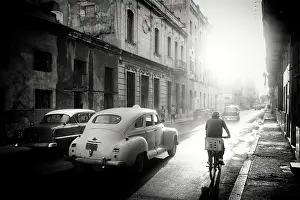 Havana Centro Prints: Busy street at sunrise, Havana Centro, Havana, Cuba Caribbean