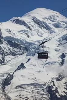 Haute Savoie Gallery: Cable car in front of Mt. Blanc from Mt. Brevent, Chamonix, Haute Savoie, Rhone Alpes