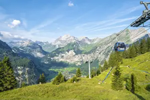 Cableway Prints: Cable car on way to Oeschinensee lake with Kandersteg in background, Bernese Oberland