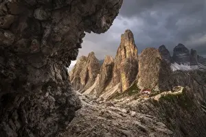 Time Of Day Prints: The Cadini di Misurina and Rifugio Fonda Savio catching the last light of the day on a dramatic summer evening