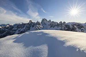 Cima Cadin Di San Lucano Prints: Cadini di Misurina during winter with fresh snow, Dolomiti di Sesto, Belluno, Veneto