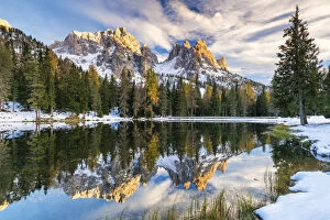 The Cadinis Reflecting in Lake Antorno, Dolomites, South Tyrol, Italy