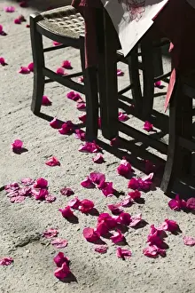 Rethymno Prints: Cafe Table & Pink Flowers, Rethymno, Crete, Greece