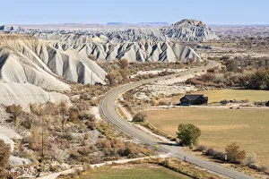 Caineville Badlands next to Utah State Route 24, Caineville, Utah, Western United States Caineville Badlands next to Utah State Route 24, Caineville, Utah, Western United States