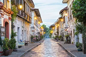Calle Crisologo at dawn, Vigan City, Ilocos Sur, Ilocos Region, Philippines