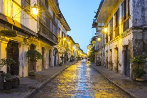 Calle Crisologo at dawn, Vigan City, Ilocos Sur, Ilocos Region, Philippines