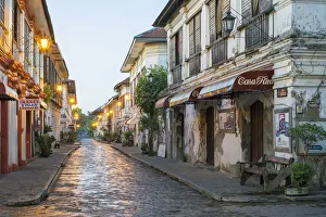 Calle Crisologo at dawn, Vigan City, Ilocos Sur, Ilocos Region, Philippines