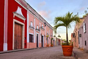 The 'Calzada de los Frailes'street at sunrise, Valladolid, Yucatan, Mexico