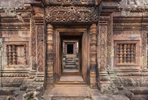 Cambodia, Angkor, Banteay Srei Temple, temple detail