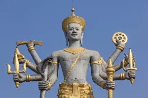 Battambang Prints: Cambodia, Battambang, Vishnu Roundabout, statue of hindu God Vishnu