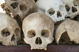 Images Dated 18th February 2011: Cambodia, Phnom Penh, Killing Fields of Choeung Ek, Memorial Stupa displaying 8000