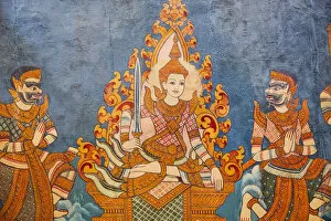 Images Dated 18th February 2011: Cambodia, Phnom Penh, Wat Phnom, Wall Mural depicting Life of Buddha