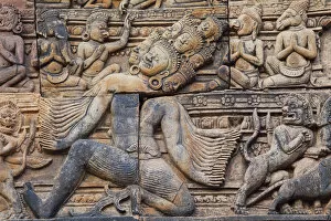 Historic Sites Gallery: Cambodia, Siem Reap, Angkor, Banteay Srei Temple, Relief Carving