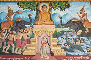 Images Dated 18th February 2011: Cambodia, Siem Reap, Preah Prohmrath Monastery, Wall Murals depicting the Teachings