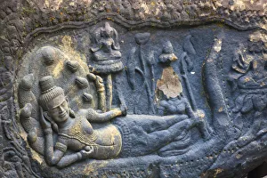Cambodia, Temples of Angkor (UNESCO site), Kbal Spean, riverbed carving of reclining