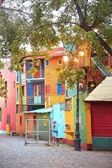 Buenos Aires Prints: The Caminito de La Boca illuminated in late evening, La Boca, Buenos Aires, Argentina